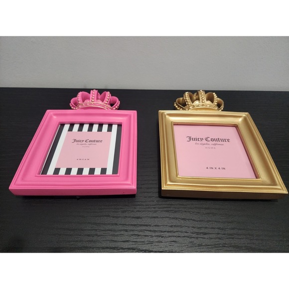 Juicy Couture Home 2 Picture Frames with Crown Set Pink and Gold 4x4 Y2K - Picture 4 of 5